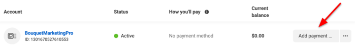 Ad account - add payment method