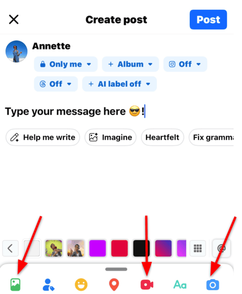 Add image or video to Facebook status