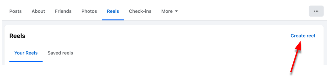 Facebook reels tab on desktop