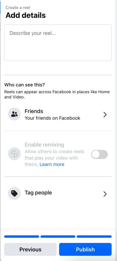 Facebook reels desktop - add your video description
