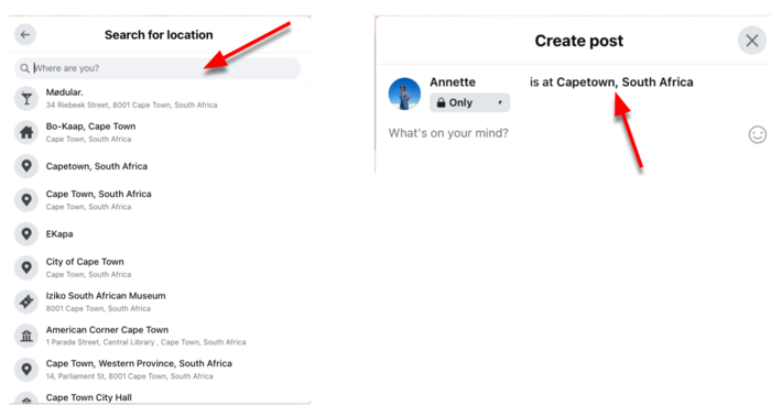 Adding location to Facebook post
