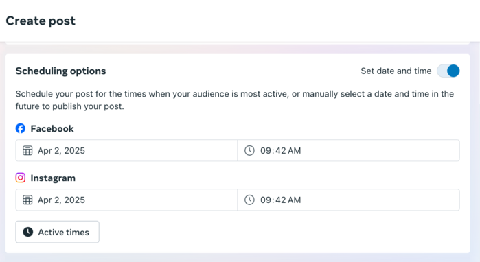Meta Business Suite - scheduling