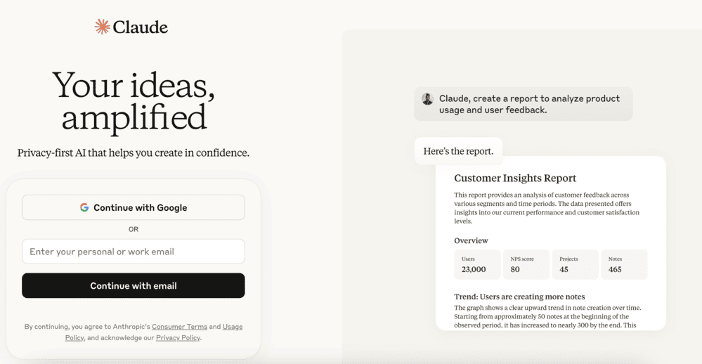 Claude homepage