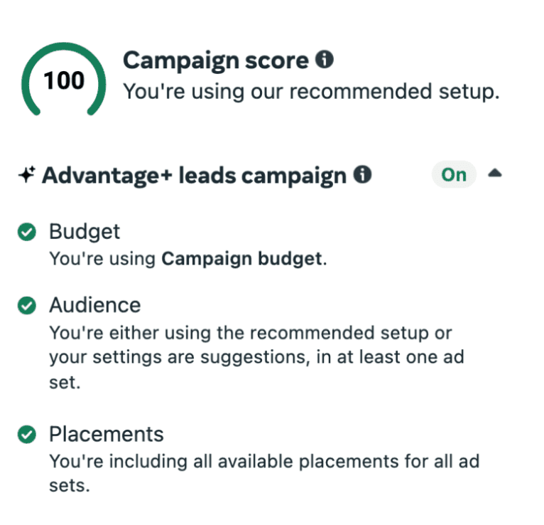 Ads Manager - campaign score