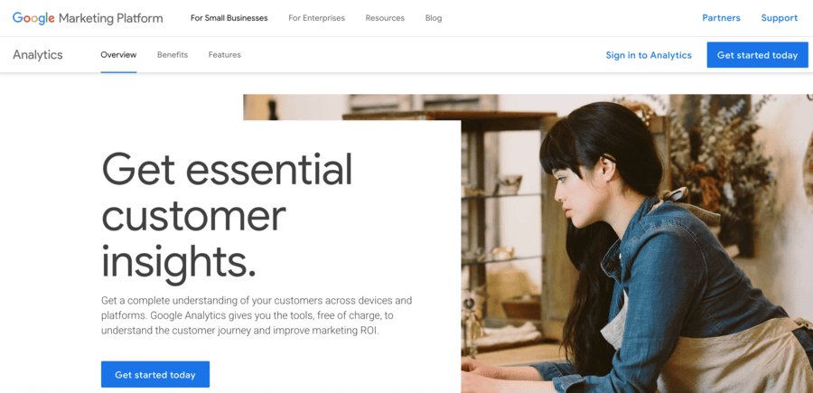 Google Analytics homepage