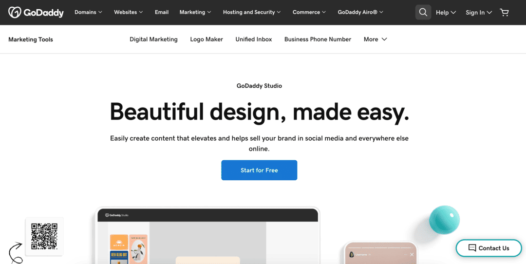 GoDaddy studio homepage