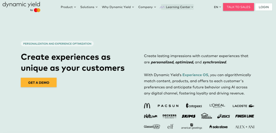 Dynamic Yield homepage