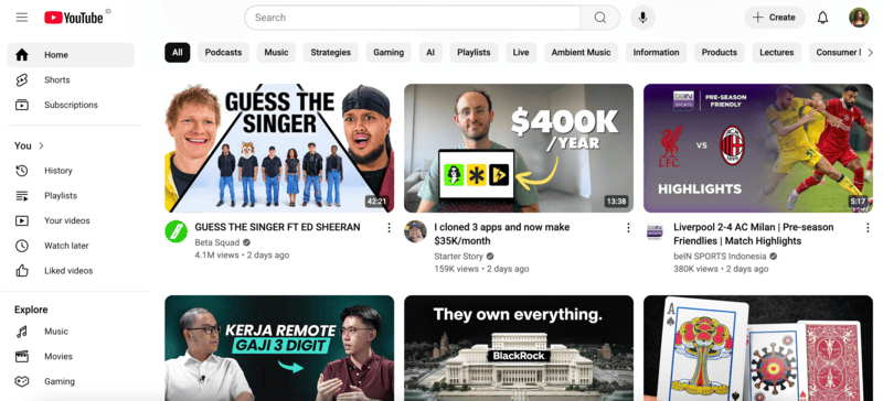 Youtube home site