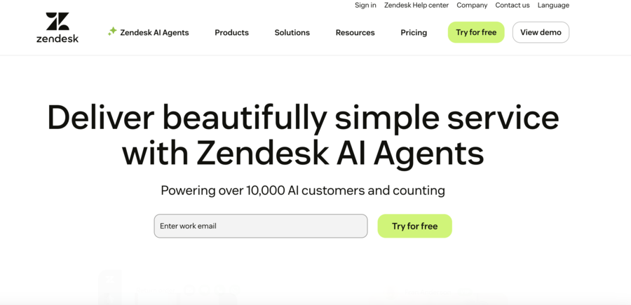 Zendesk homepage
