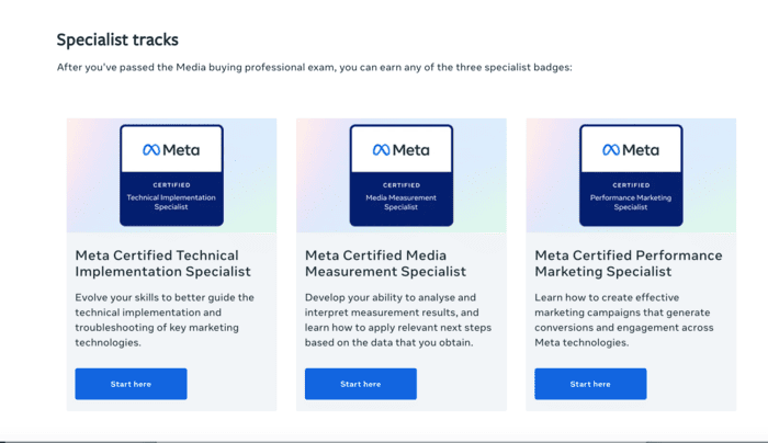 Meta Media Buyer Certification specialist tracks