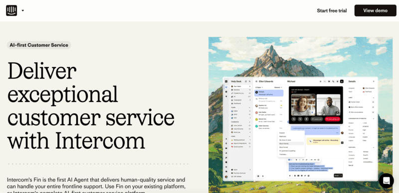 Intercom homepage