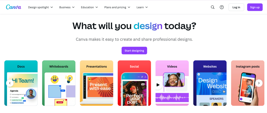 Canva homepage