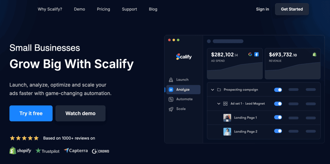 Scalify homepage