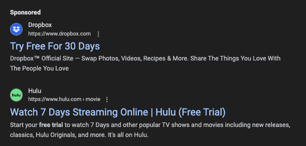 free trial ad example