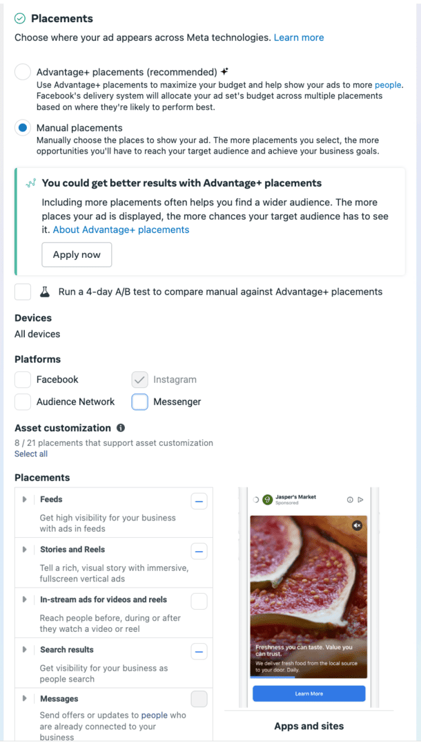 Ads Manager - placements