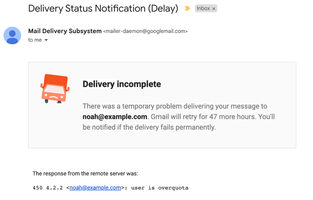Soft bounce email example