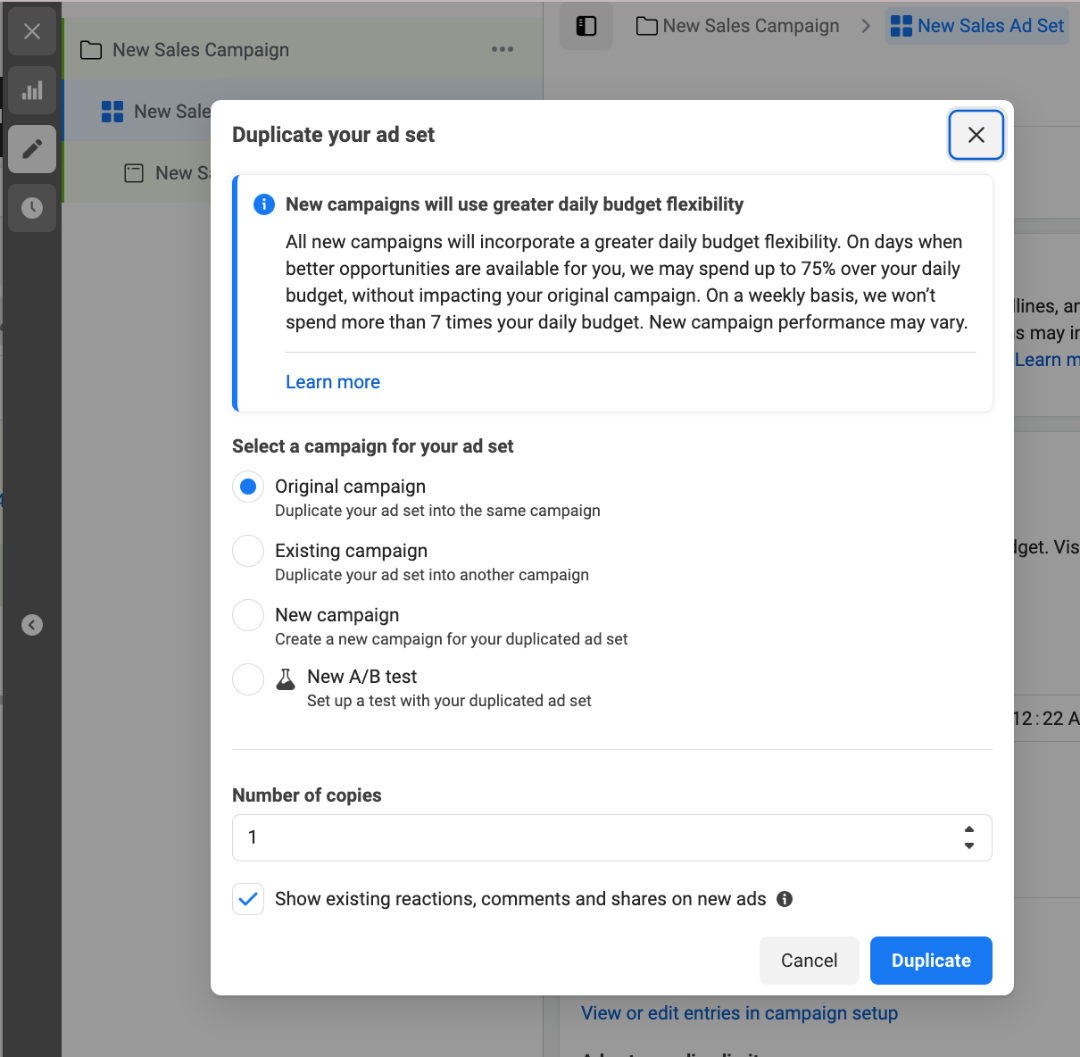 ASC - duplicate ad set