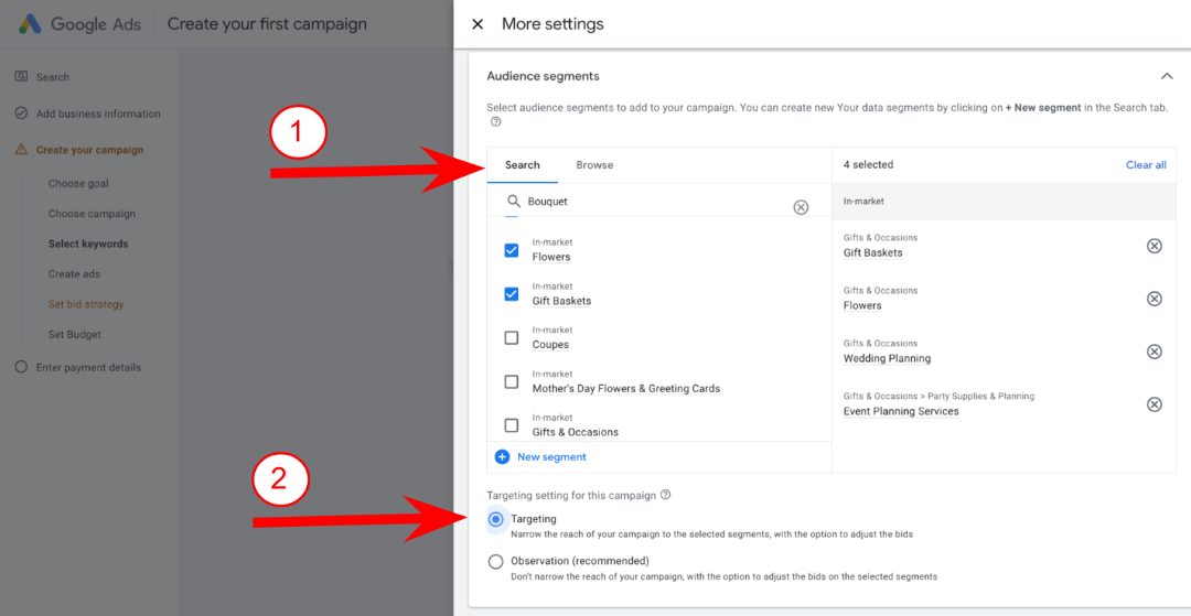 Google ads campaign - audience segments