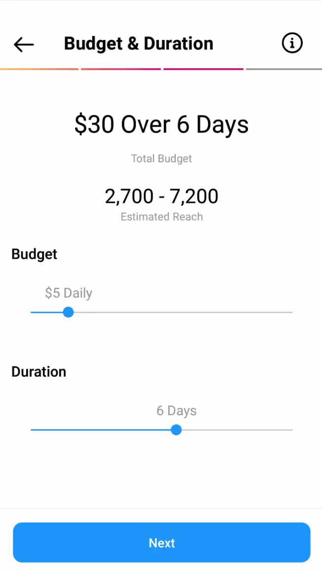 Instagram sponsored post - set budget and duration