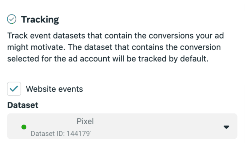 Ads Manager tracking section