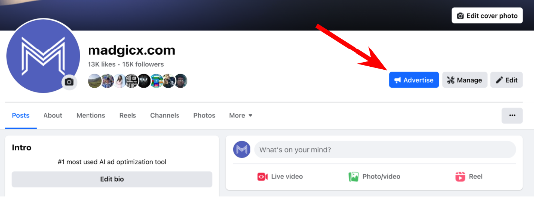 Facebook - Advertise button