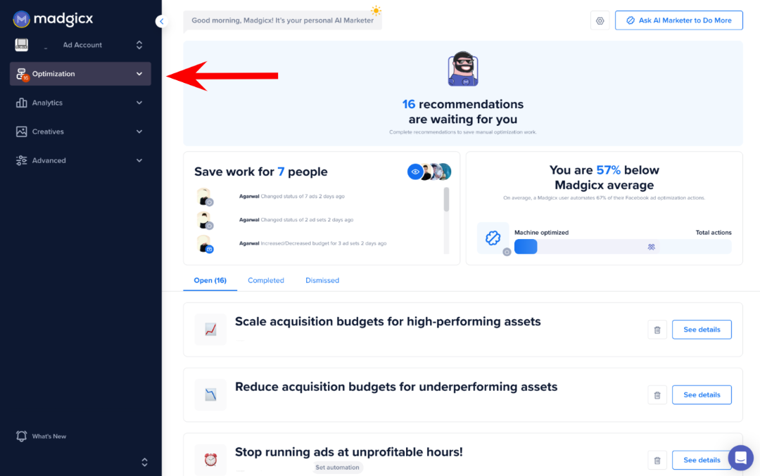 AI Marketer dashboard