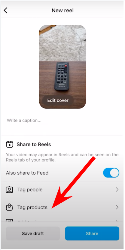 Instagram Reels - tag products button