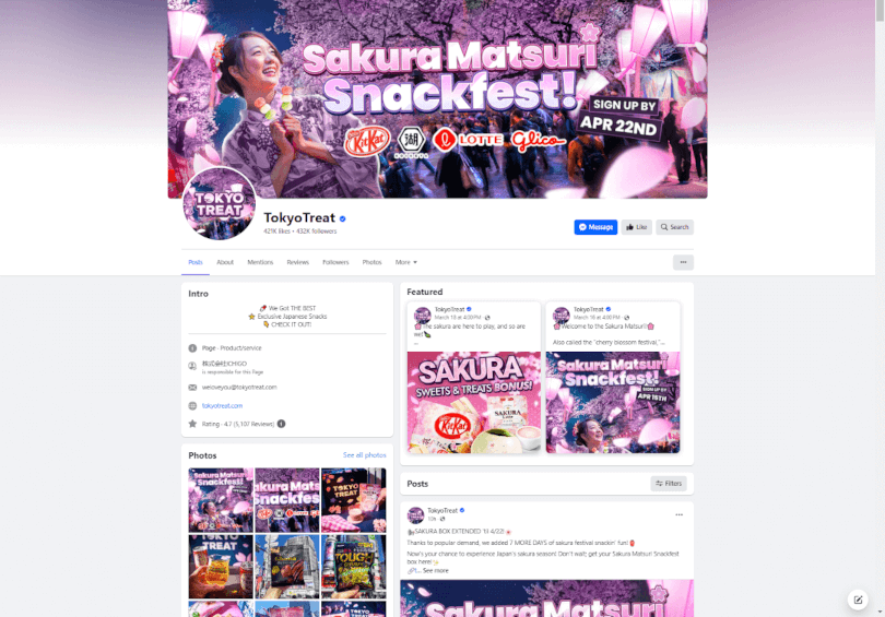 TokyoTreat Facebook Page examples