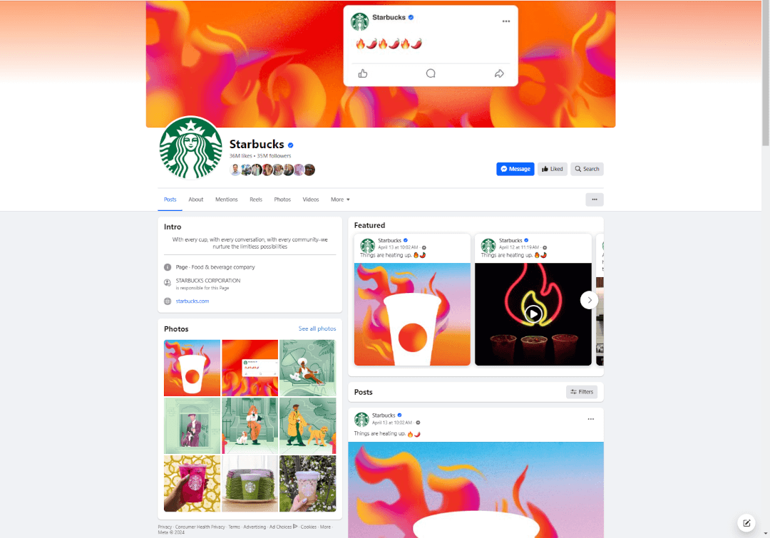 Starbucks Facebook page example