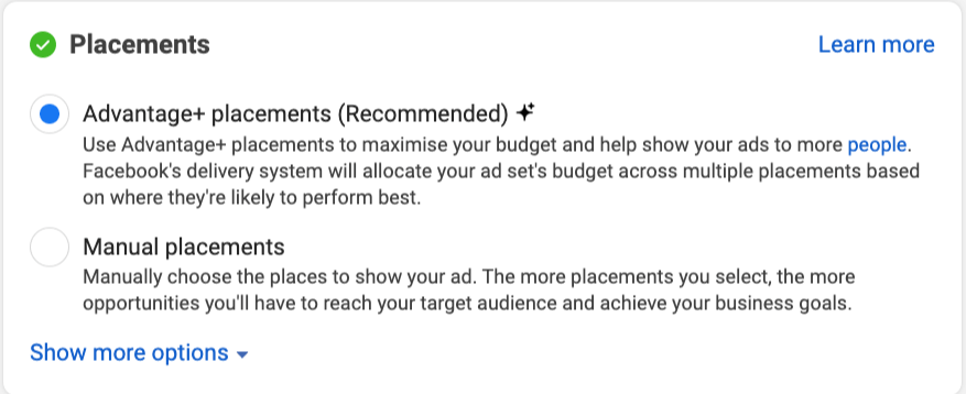 Ad placement options.