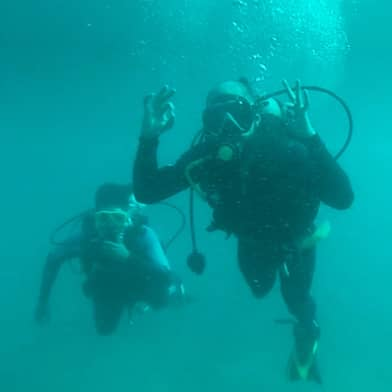 two people in water