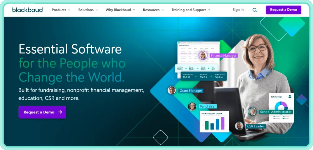 Site web de Blackbaud sur les logiciels destinés aux organisations à but non lucratif