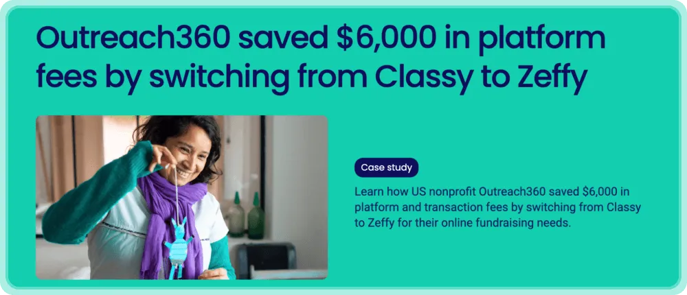 L'organisation à but non lucratif Us Outreach 360 a économisé 6 000 dollars en passant de Classy à Zeffy pour sa collecte de fonds en ligne.