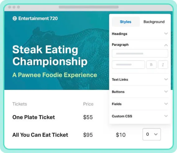 Ticketspice screenshot for selling tickets for a non profit organization