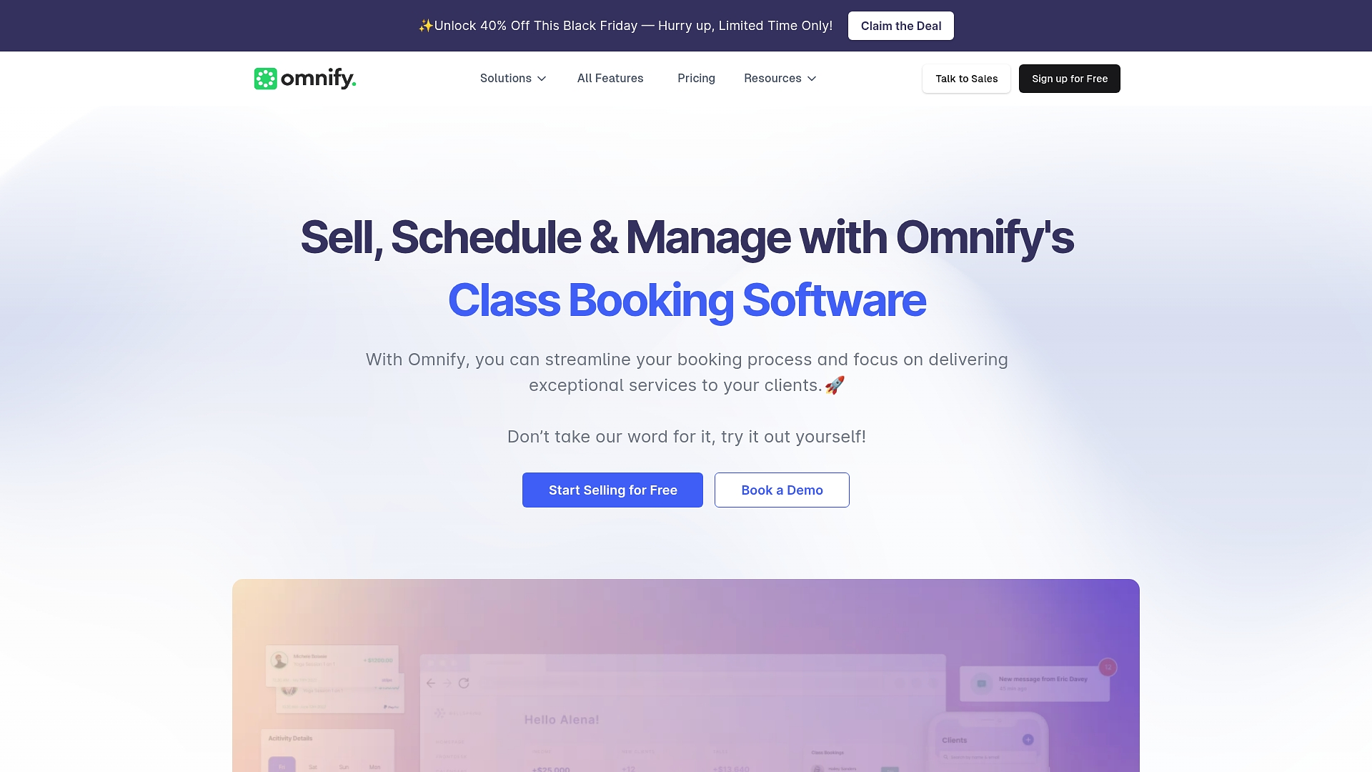 Omnify class booking software dashboard for scheduling and membership management