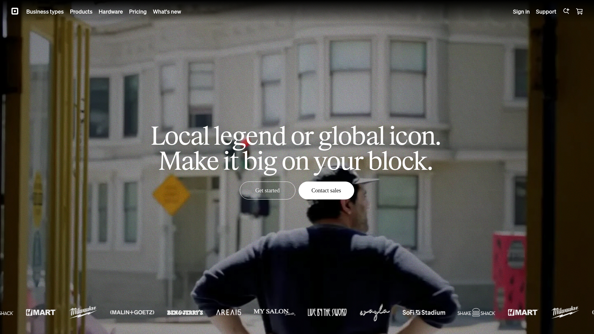 Square point-of-sale interface showing options for inventory tracking and payment processing