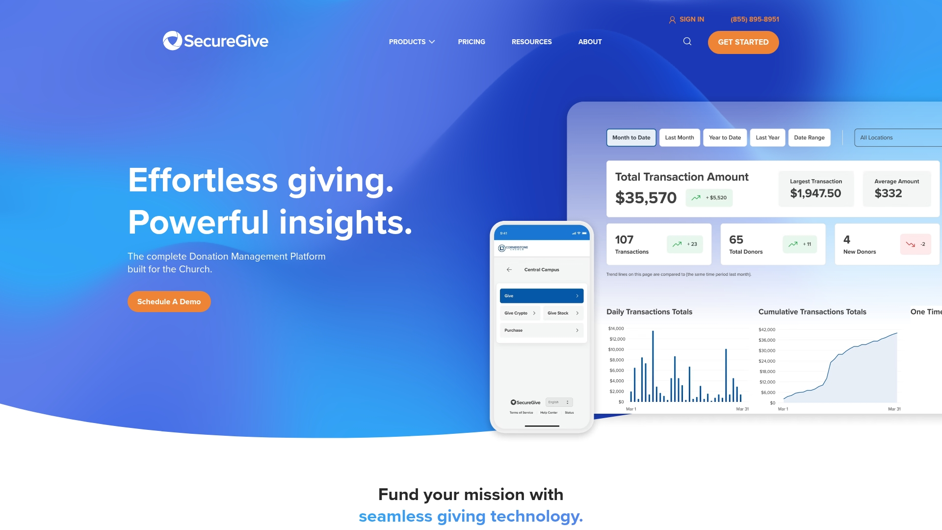 SecureGive church donation platform interface showing digital giving options