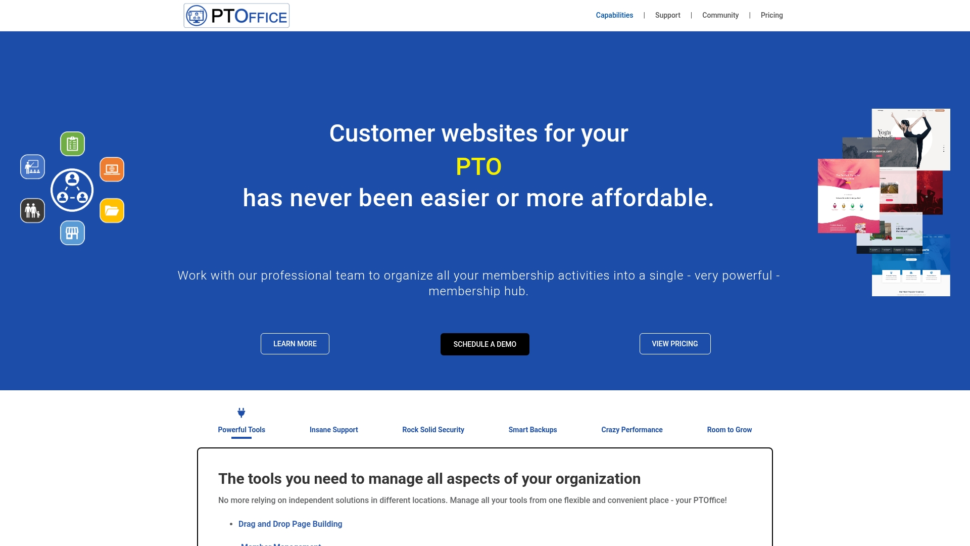 PTOffice software dashboard displaying PTA accounting and management tools