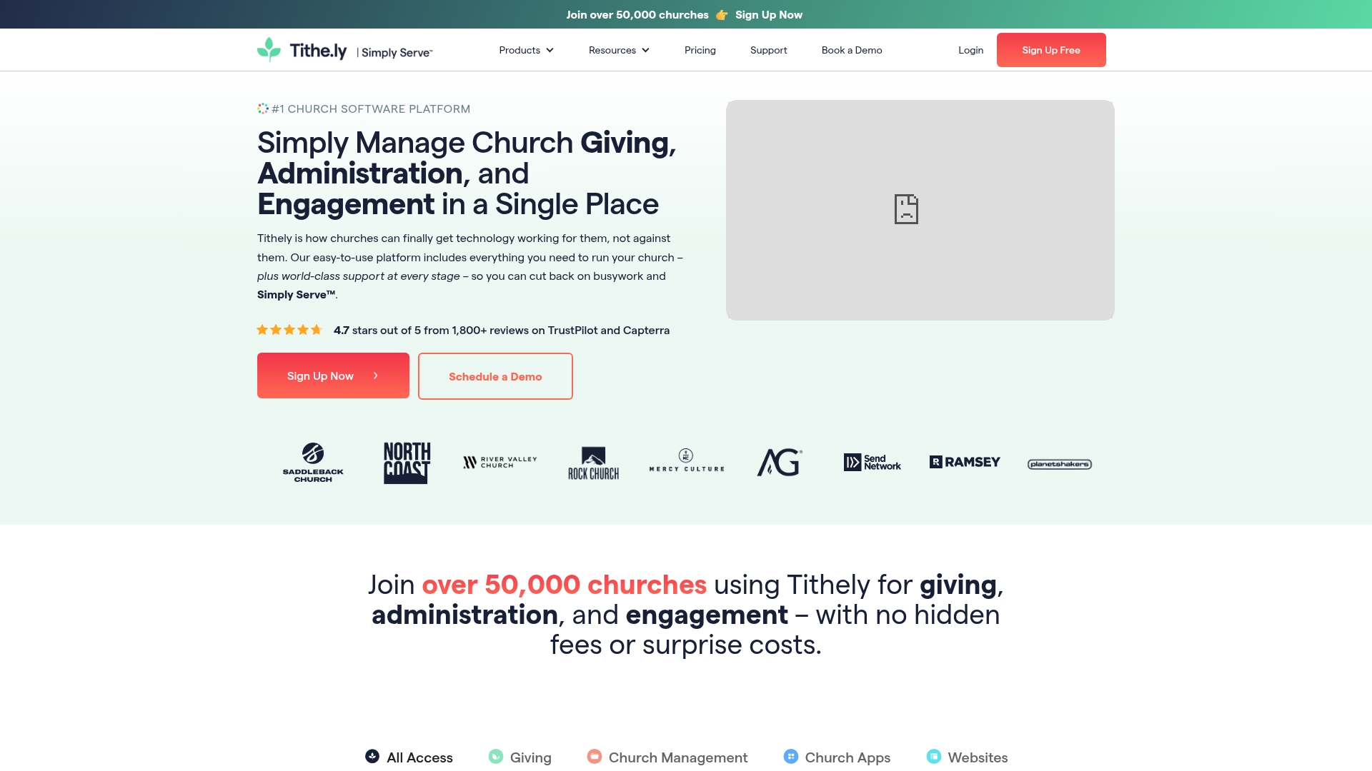 Tithely church giving platform interface showing mobile app and donation management tools