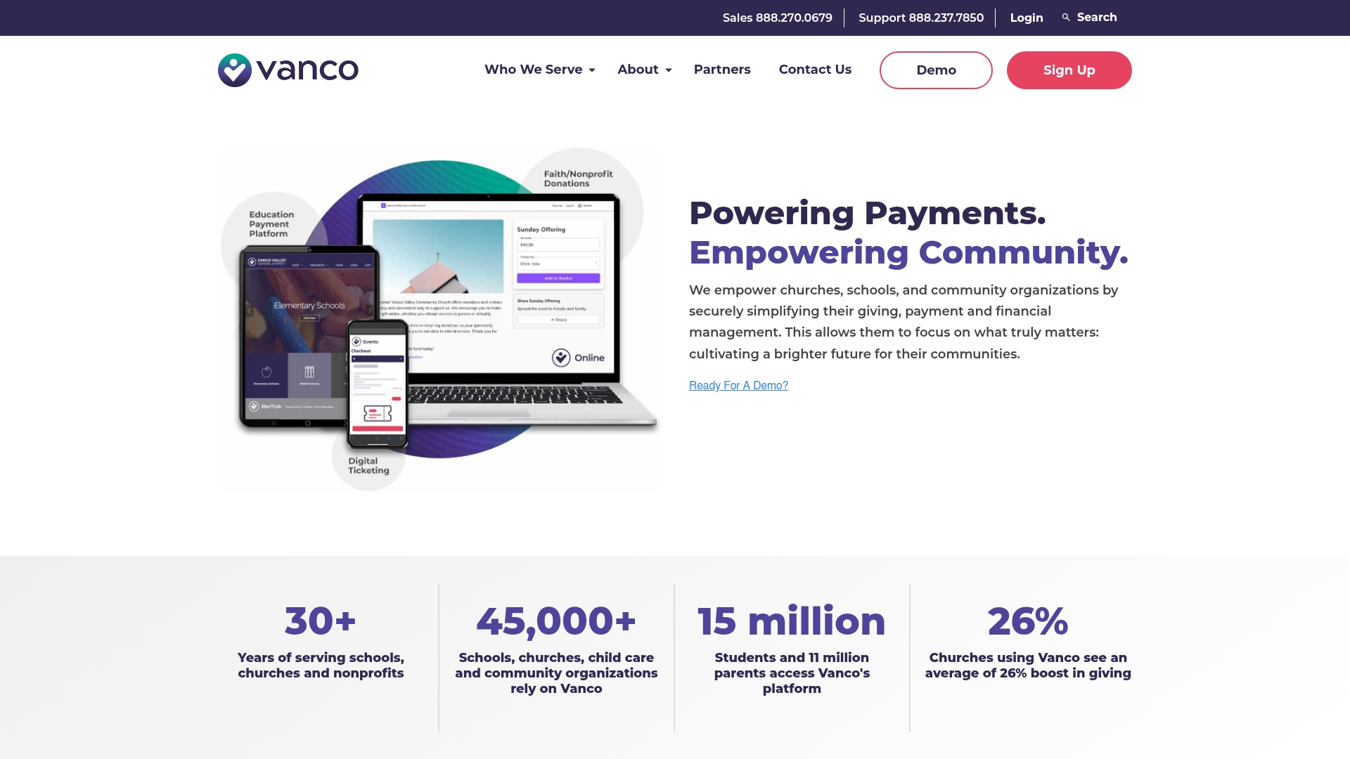 Vanco payment processing interface for churches