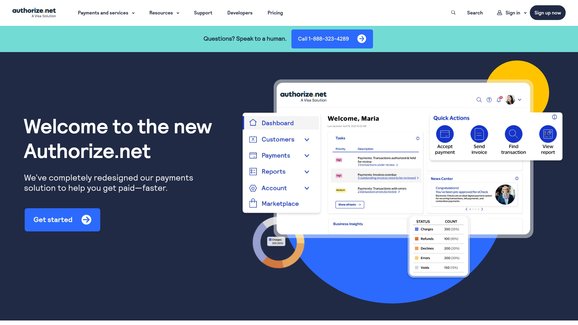 Authorize.Net payment gateway interface showing transaction management features