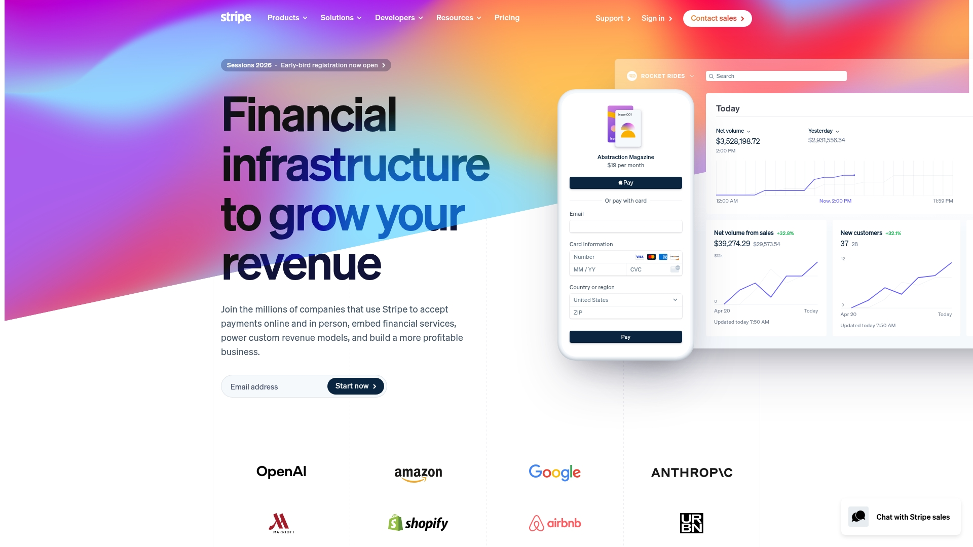 Stripe dashboard interface showing payment analytics and developer tools