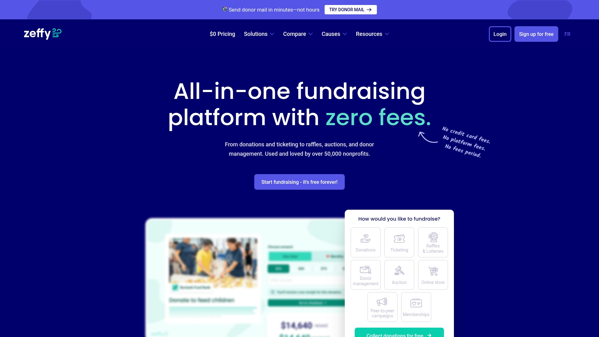Zeffy dashboard interface showing fundraising campaign management tools for schools