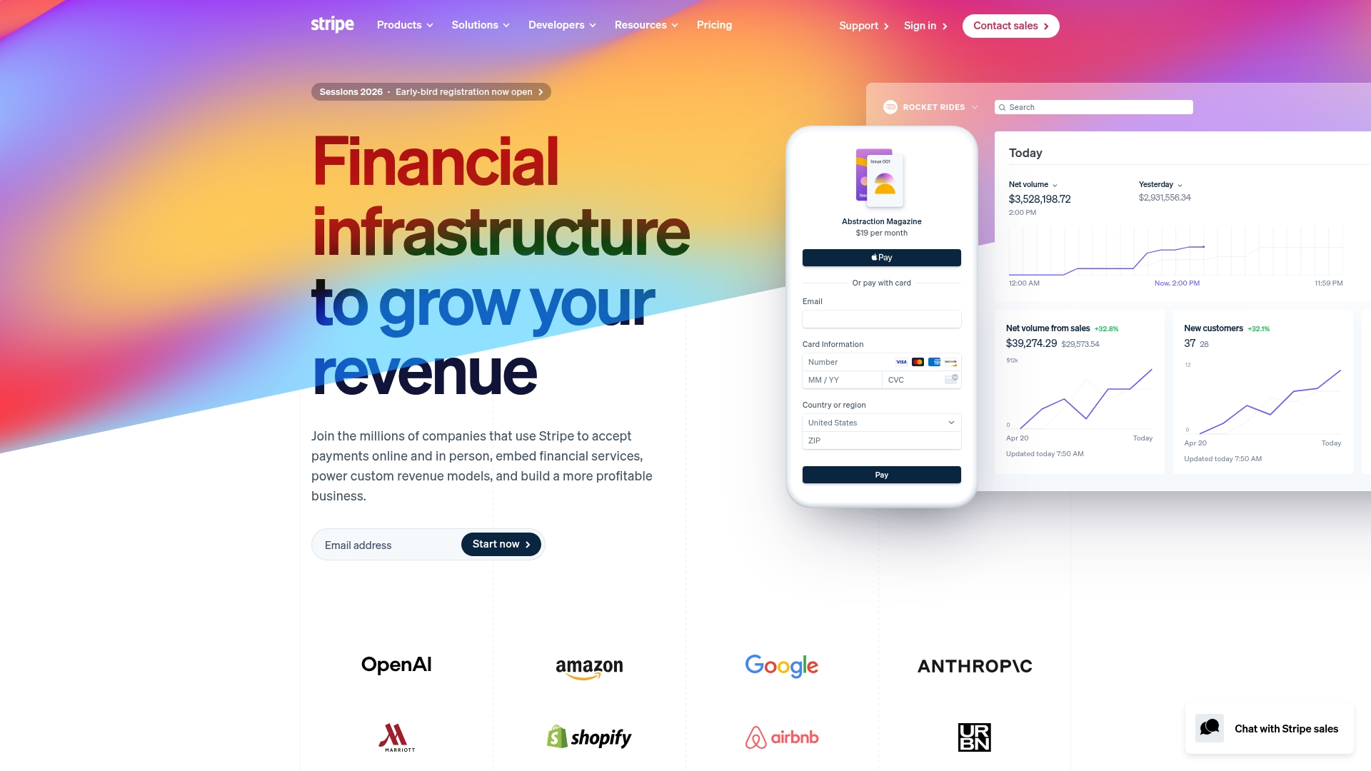Stripe dashboard interface showing payment processing analytics and developer tools