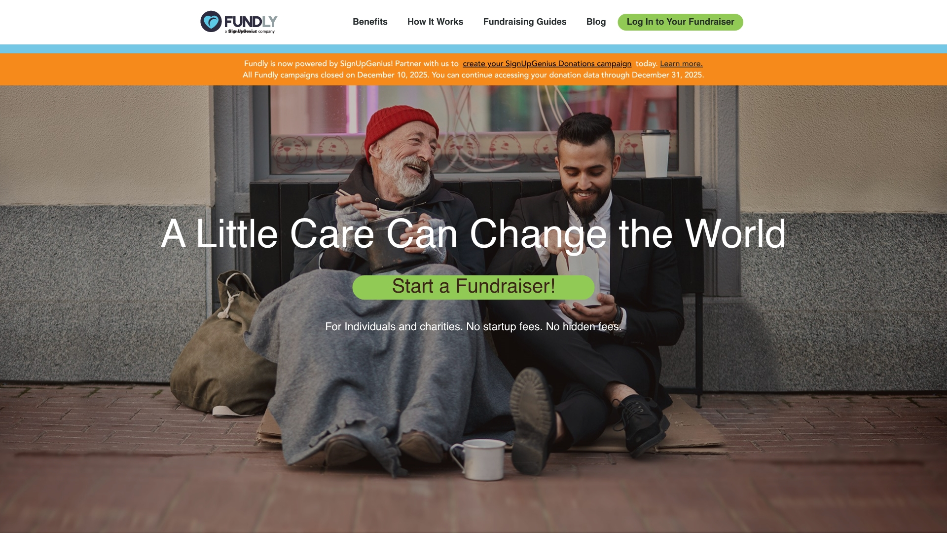 Fundly crowdfunding campaign page interface showing fundraising goal progress bar and social sharing tools
