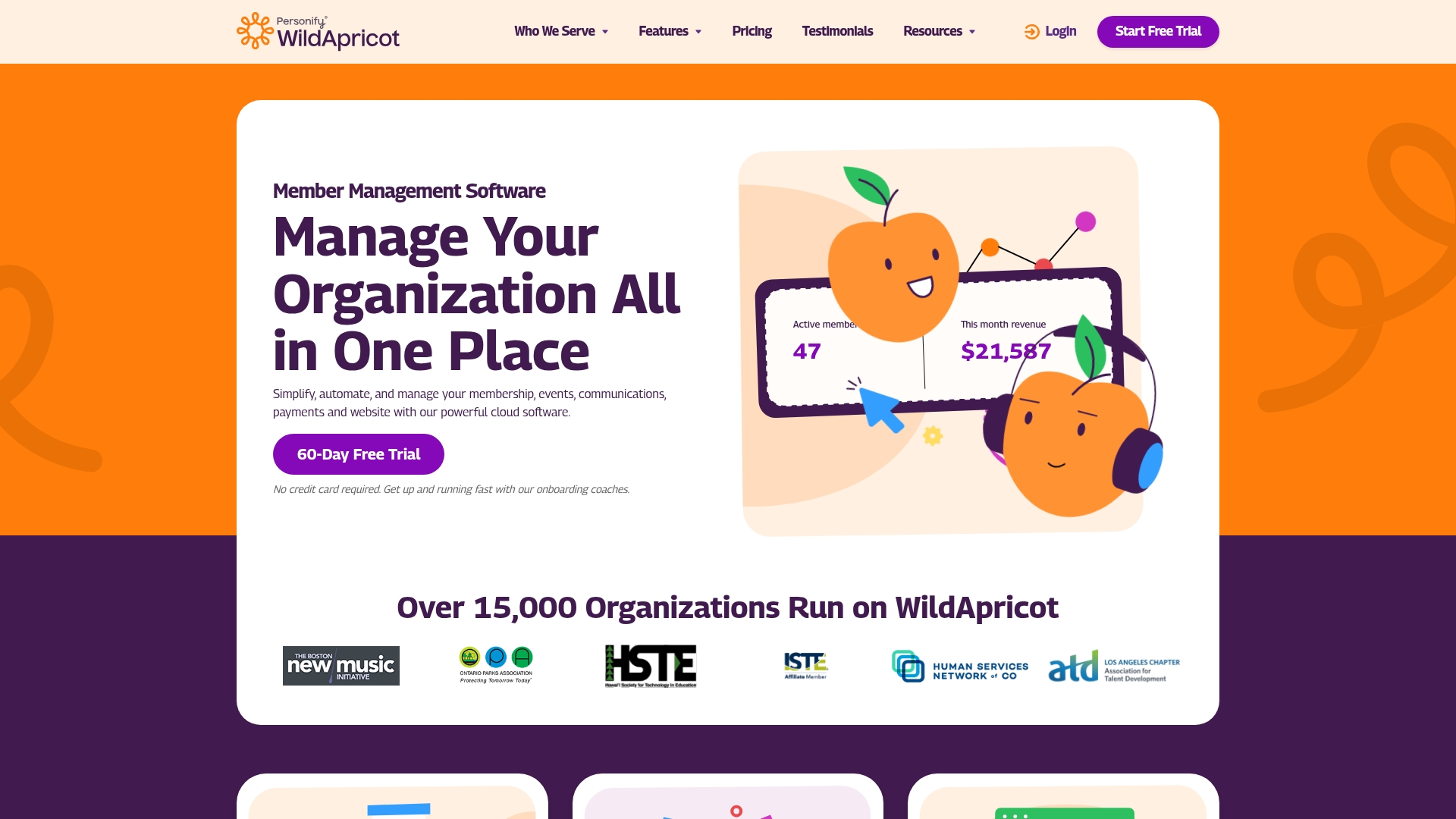 Wild Apricot membership management dashboard showing member directory and site builder tools