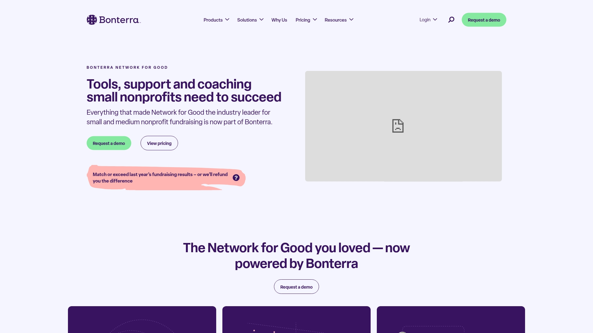 Network for Good donor management platform interface showing fundraising tools