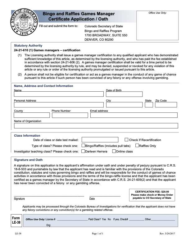 bingo raffle license application