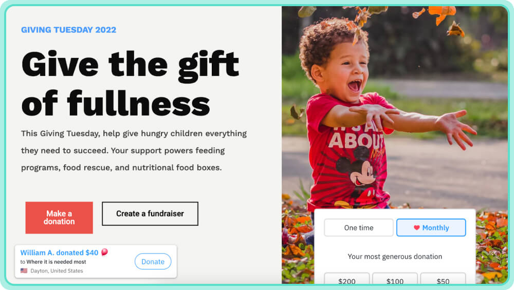 Feeding America's Children Giving Tuesday peer-to-peer fundraising campaign