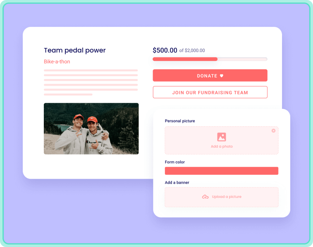 A Campaign page of a peer to peer fundraising made with Zeffy platform